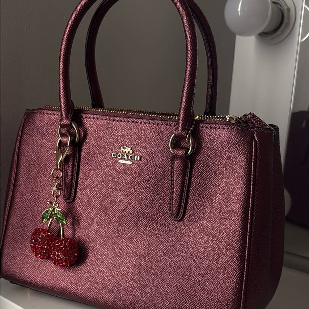 Coach Cherry Charm Satchel in Deep Burgundy